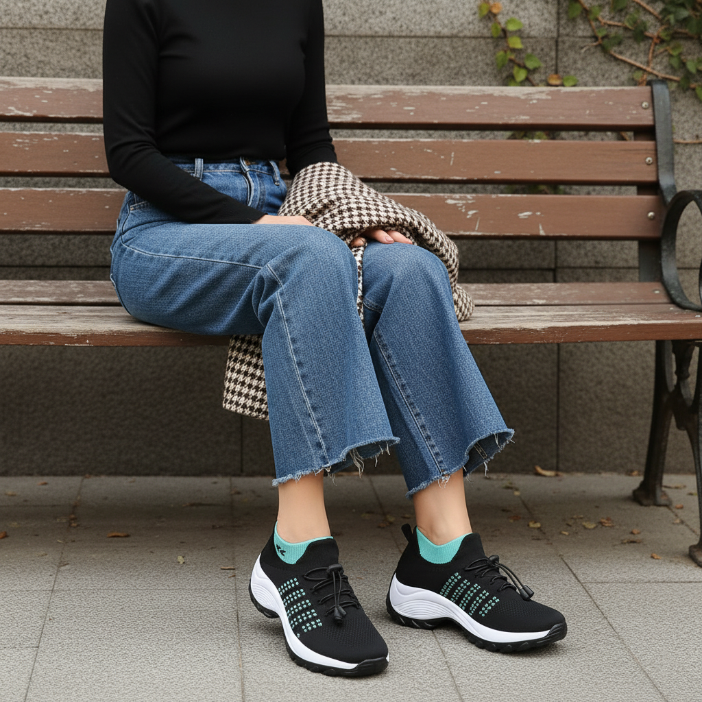 Spazierschritt Orthopädische Schuhe Strickstoff - Grün Schwarz