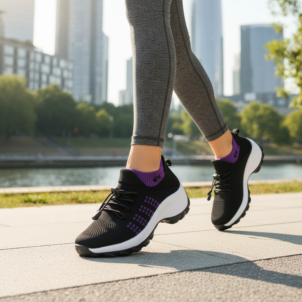 Spazierschritt Orthopädische Schuhe Strickstoff - Lila Schwarz
